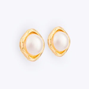 Büyük İnci Altın Kaplama Çelik Küpe