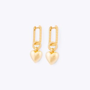 Kalp Charmlı Burgulu Altın Kaplama 925 Gümüş Küpe