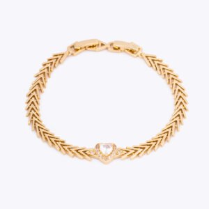 Kalp Zirkon Taşlı Altın Kaplama Çelik Bileklik