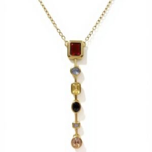 Fuşya Renkli Taşlı Çelik Y Kolye