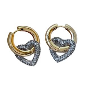 Gold Halka Silver Kalp Charm Çelik Küpe