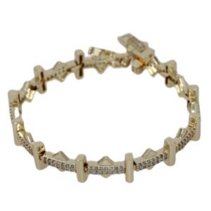 Trend Sıralı Taşlı Altın Kaplama Çelik Kelepçe Bileklik