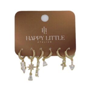 Taşlı Altın Kaplama Çelik Küpe Seti