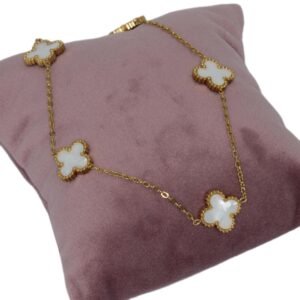 Beyaz Yonca Altın Kaplama Çelik Kolye