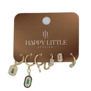 Yeşil Sallantılı Altın Kaplama Çelik Küpe Seti