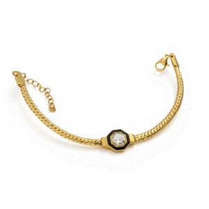 Sekizgen Ortası Taşlı Altın Kaplama Çelik Bileklik