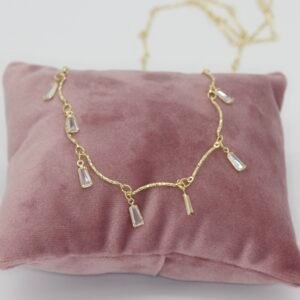 Mini Taşlı Sallantılı Altın Kaplama Kolye