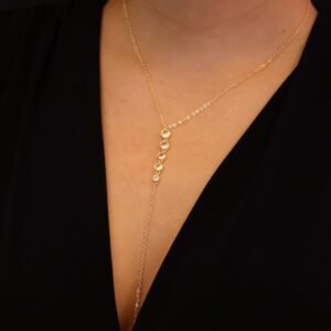 Sıralı Zirkon Taşlı Altın Kaplama Y Kolye