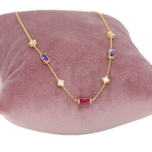 Renkli Taşlı Altın Kaplama 925 Gümüş Kolye