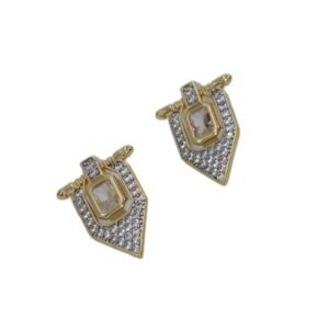 Geometrik Desen Taşlı Çelik Küpe