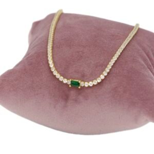 Yeşil Taşlı Altın Kaplama Su Yolu 925 Gümüş Kolye