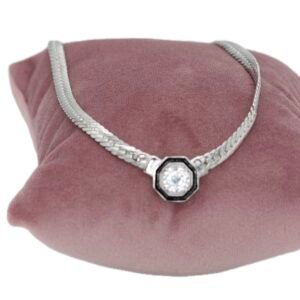 Ortası Taşlı Silver Çelik Kolye