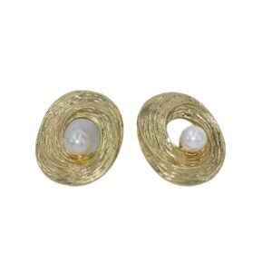 Ortası İnci Gold Çelik Küpe