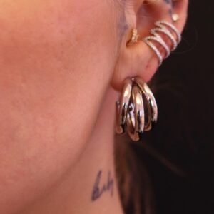 Üç Sıralı Silver Çelik Küpe